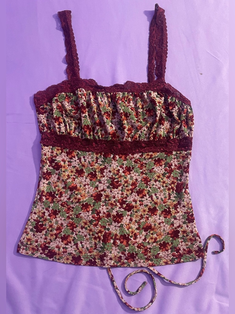 Y2K milkmaid ruched lace trim cami RUBY whimsigoth coquette S